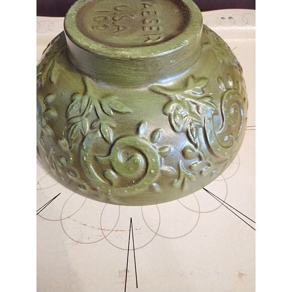 Vintage Haeger Pottery Bowl Planter Avocado Green Pedestal Footed MCM USA - Picture 8 of 8